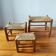 Set of 3 small wooden and straw benches/stools Vintage 60-70s