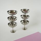 Set of 6 stainless steel bowls with fine feet, Made in France, Design, 1970