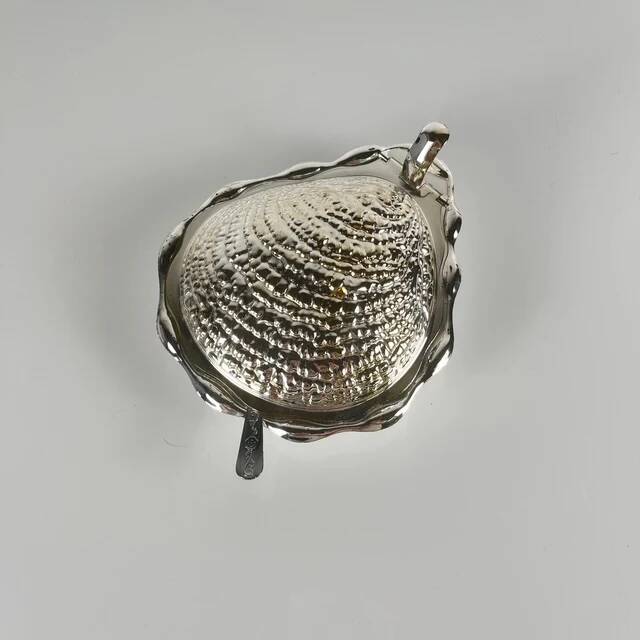 Vintage metal butter dish "Oyster" with glass insert, 1970.