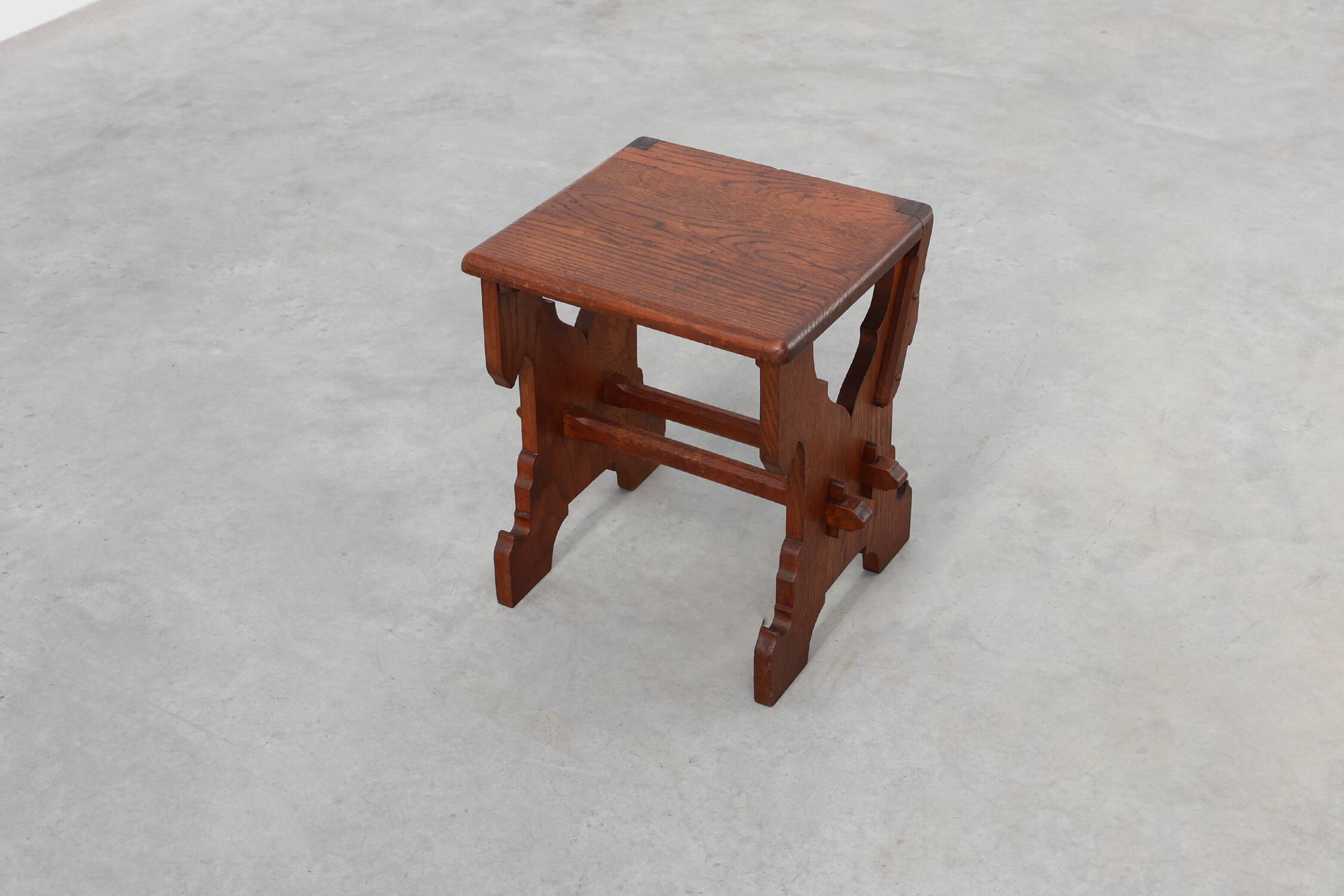 Belgian Arts & Crafts or Jugendstil Oak Stool, circa 1890
