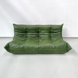 Togo 3-Sofa in Green leather attributed to Michel Ducaroy for Ligne Roset