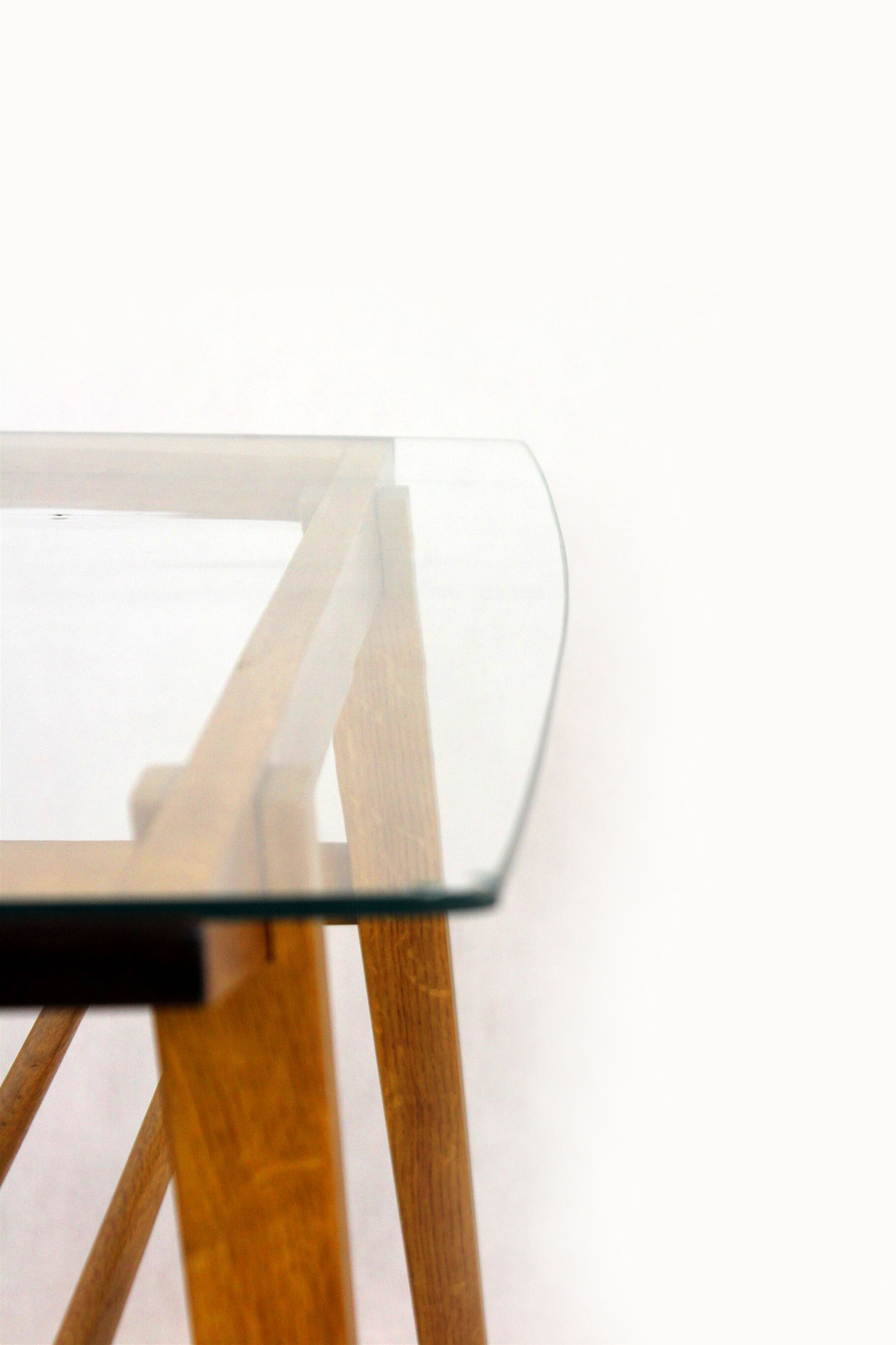 Wooden Coffee Table with Glass Top from Drevozpracujici Druzstvo, 1960s