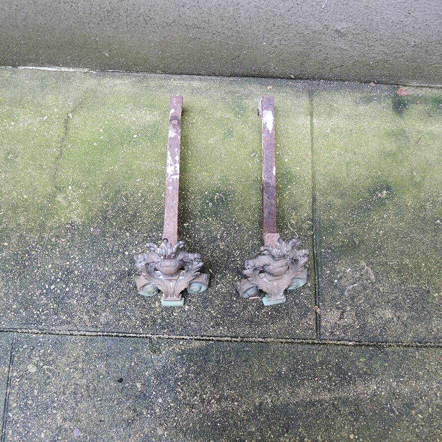 Antique Baroque Andirons in Brass & Cast Iron