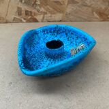 Antique cyclope candle holder ceramic fat lava turquoise blue vintage