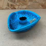 Antique cyclope candle holder ceramic fat lava turquoise blue vintage