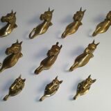 Set of 10 heavy brass horse coat rack wall hooks