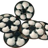Assiettes à huître en barbotine vertes et blanches