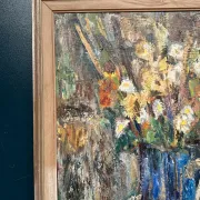 Original Swedish Oil on Panel – “Flowers in Blue Vase” by Sven Age – Signed – Vintage & Framed – 73 × 63 cm (28.7" × 24.8")