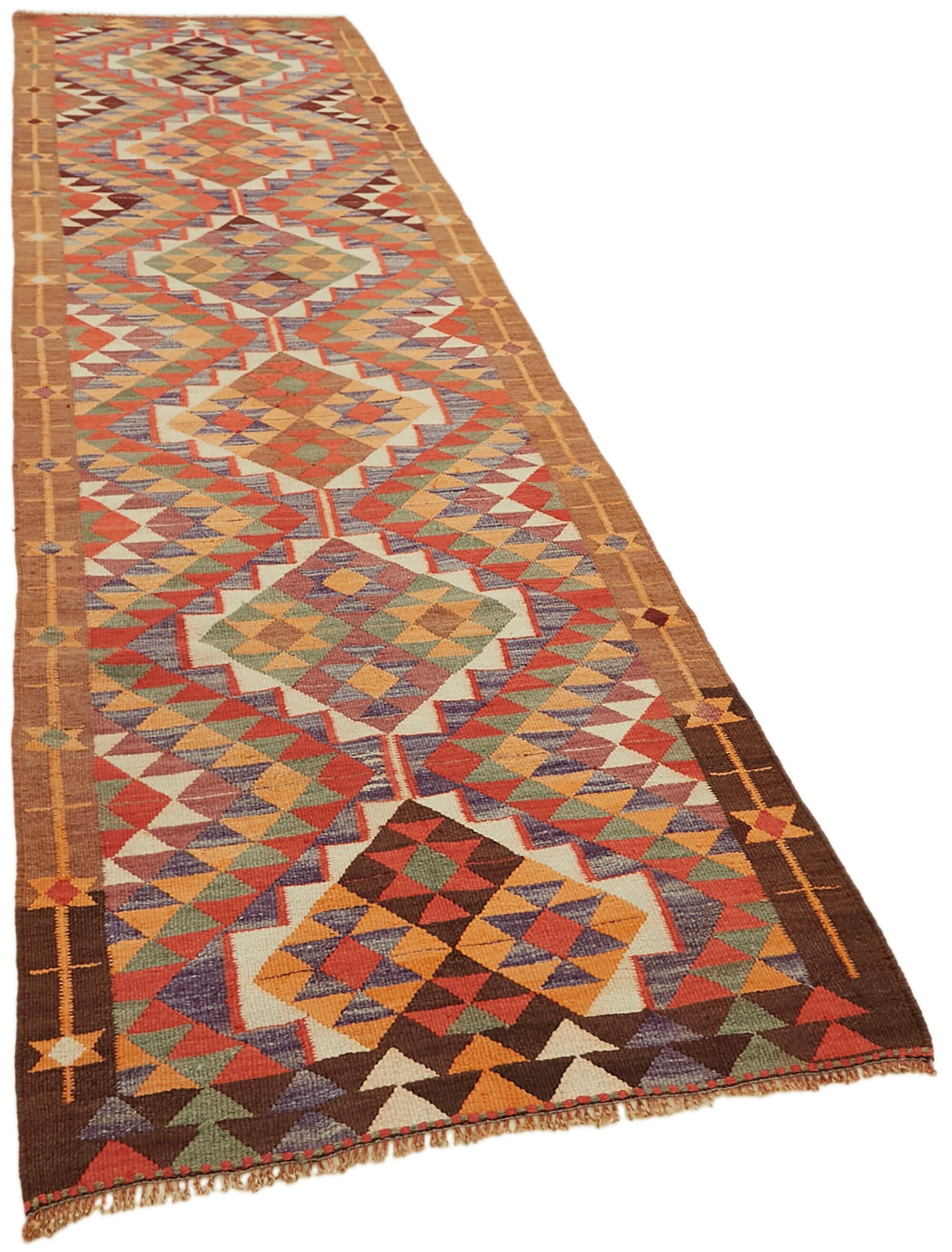 Turkish Handwoven Vintage Herki Kilim 106 cm x 358 cm