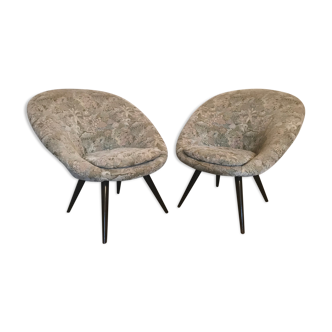 Pair of armchairs vintage basket mid-century compass feet