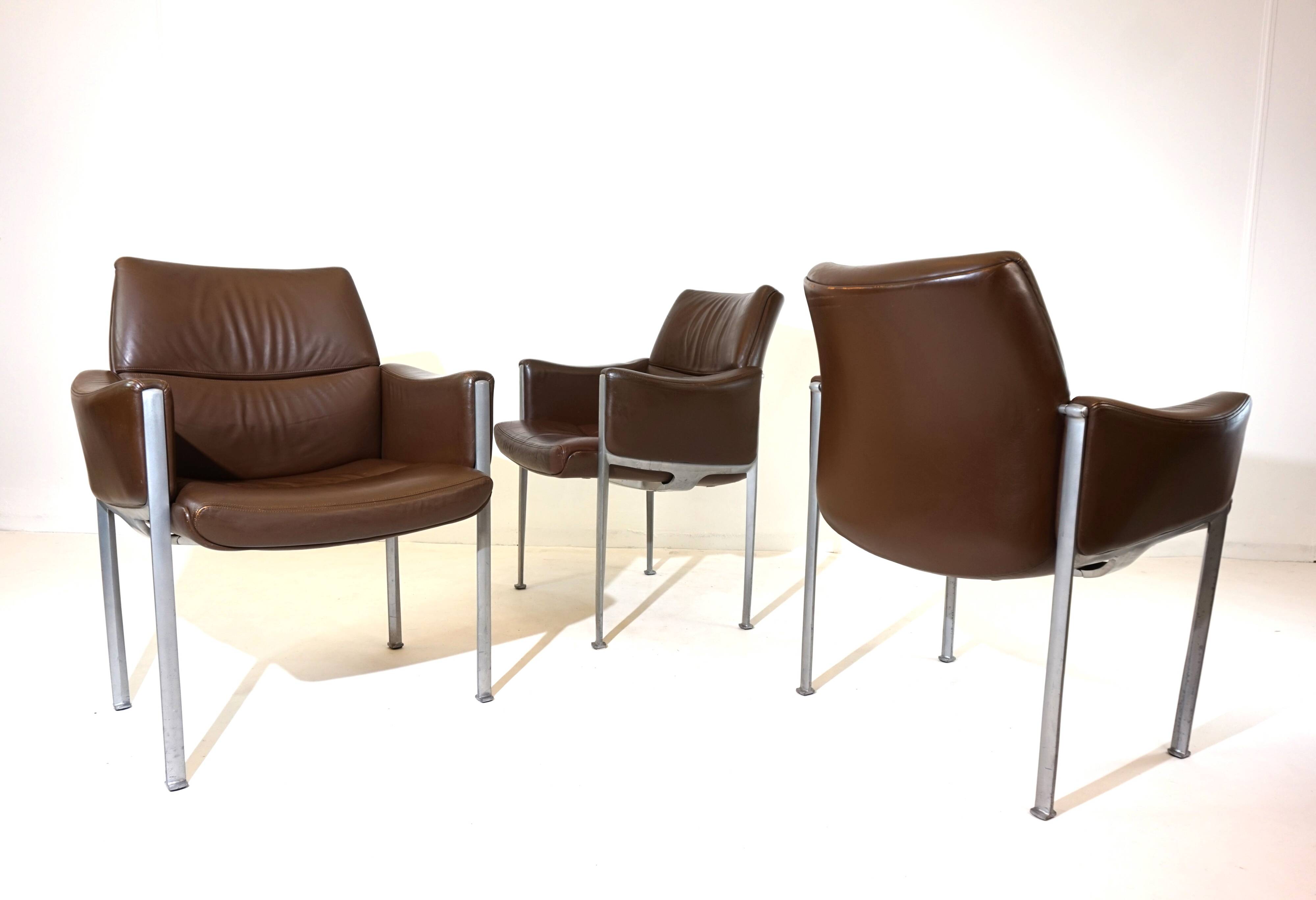 Röder Söhne Set of 3 leather office/dining room chairs by Miller Borgsen