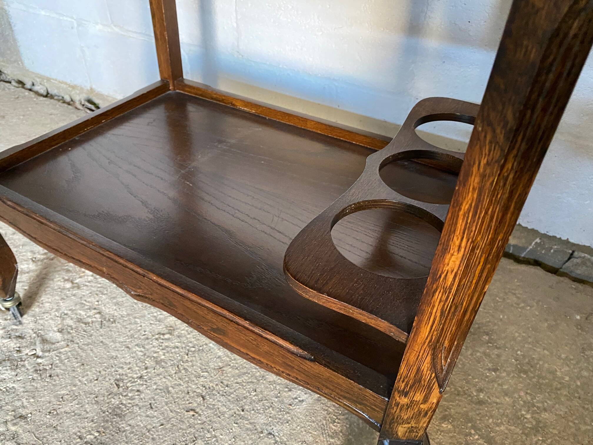 Bar trolley 1 rustic drawer on wheels 1970
