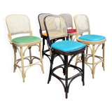 Lot de 5 chaises hautes bois clair et bois foncé avec cannage