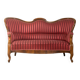 Biedermeier salon bench with raspberry red striped upholstery
