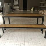 Table with Fermob bench in natural wood and iron