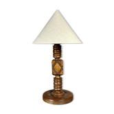 Midcentury brutalist wood turned table lamp in the style of Charles Dudouyt