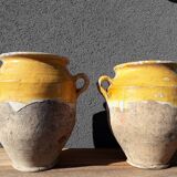 Lot de deux pots à confit jaune vernissé, sud ouest de la France