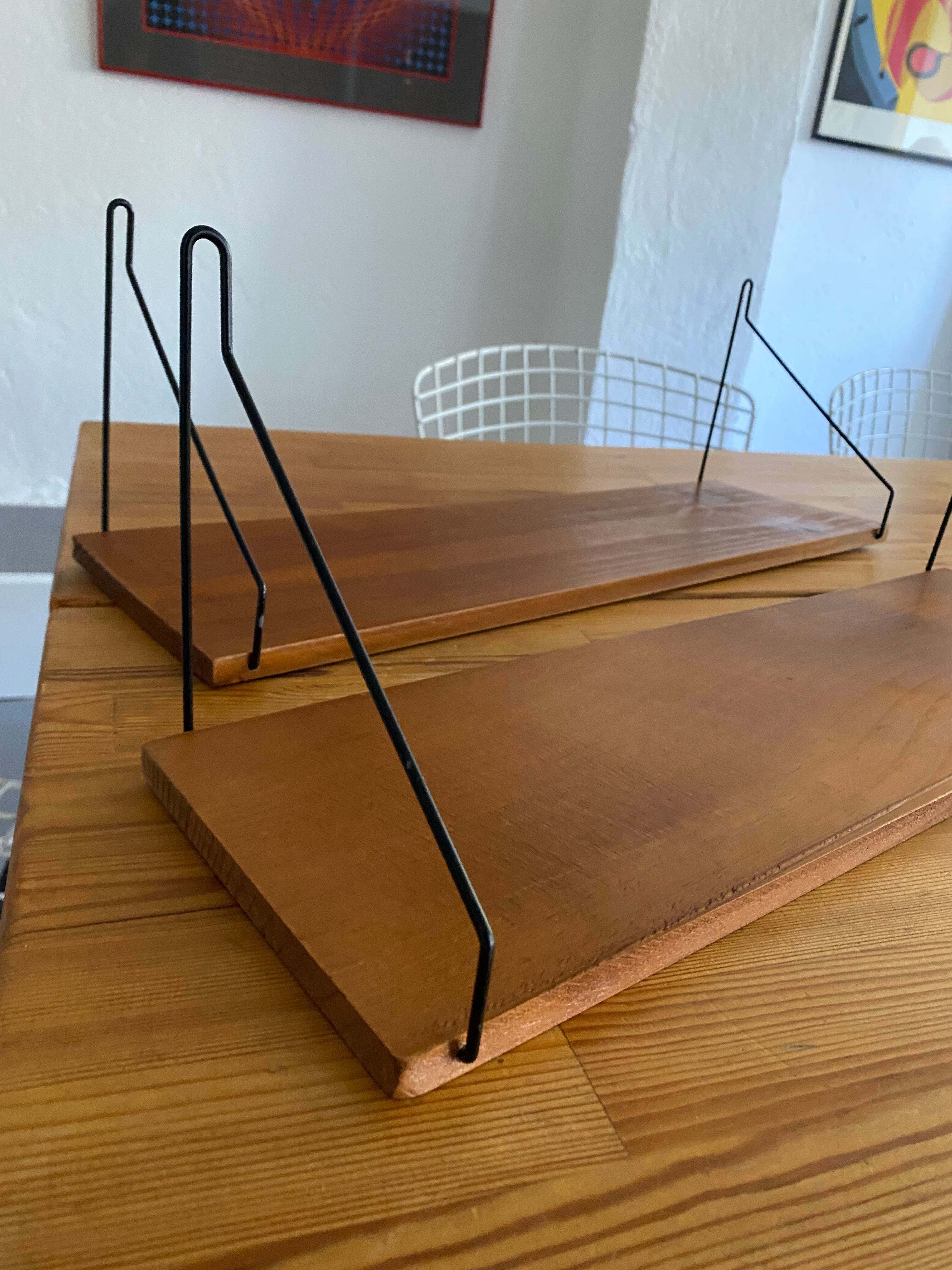 Pair shelves string wood vintage midcentury
