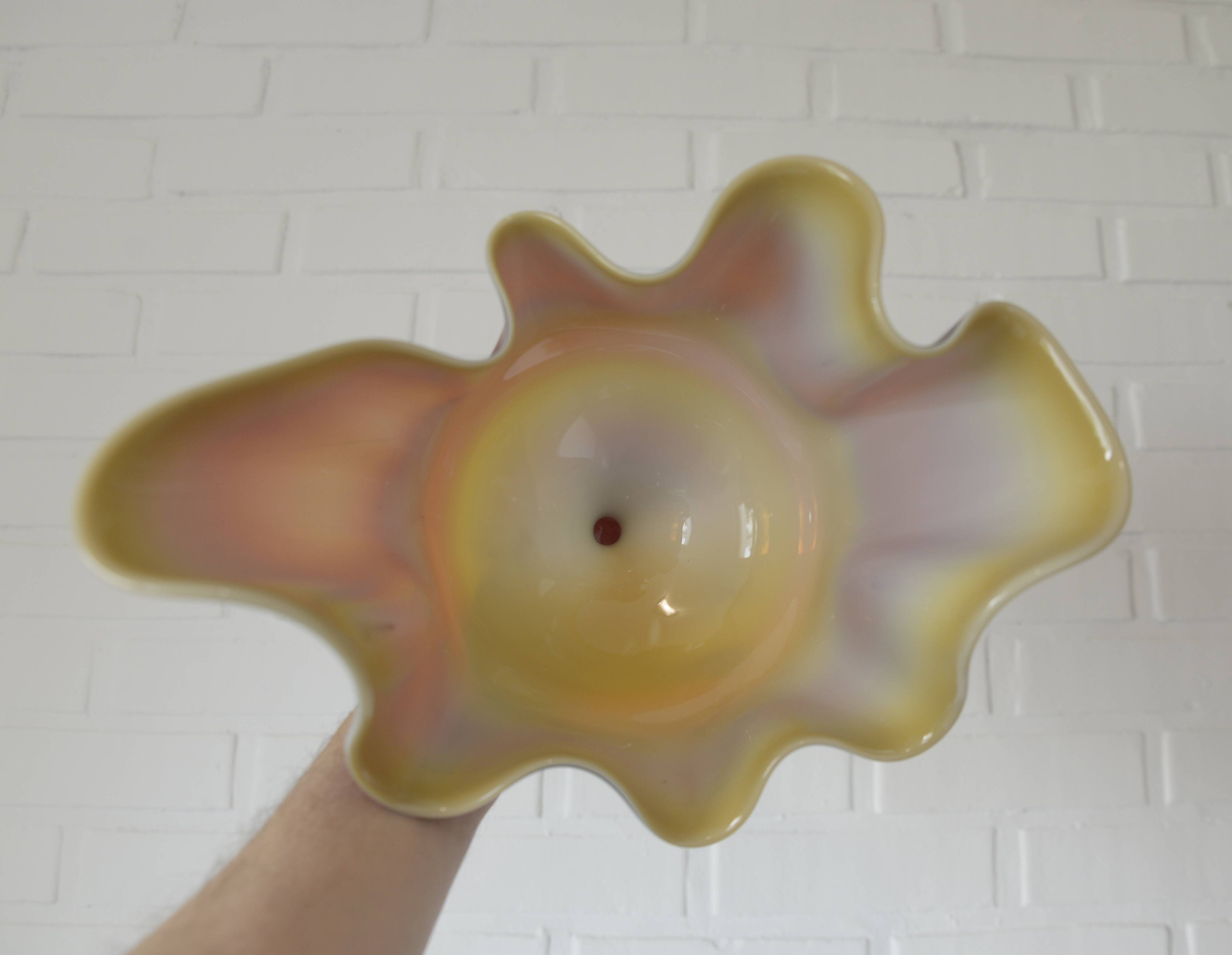 Vintage Swung Vase  Fruit Bowl Retro Red Blown Glass  Handmade Table Decor