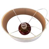 Large burgundy and gold table lamp in vase style.