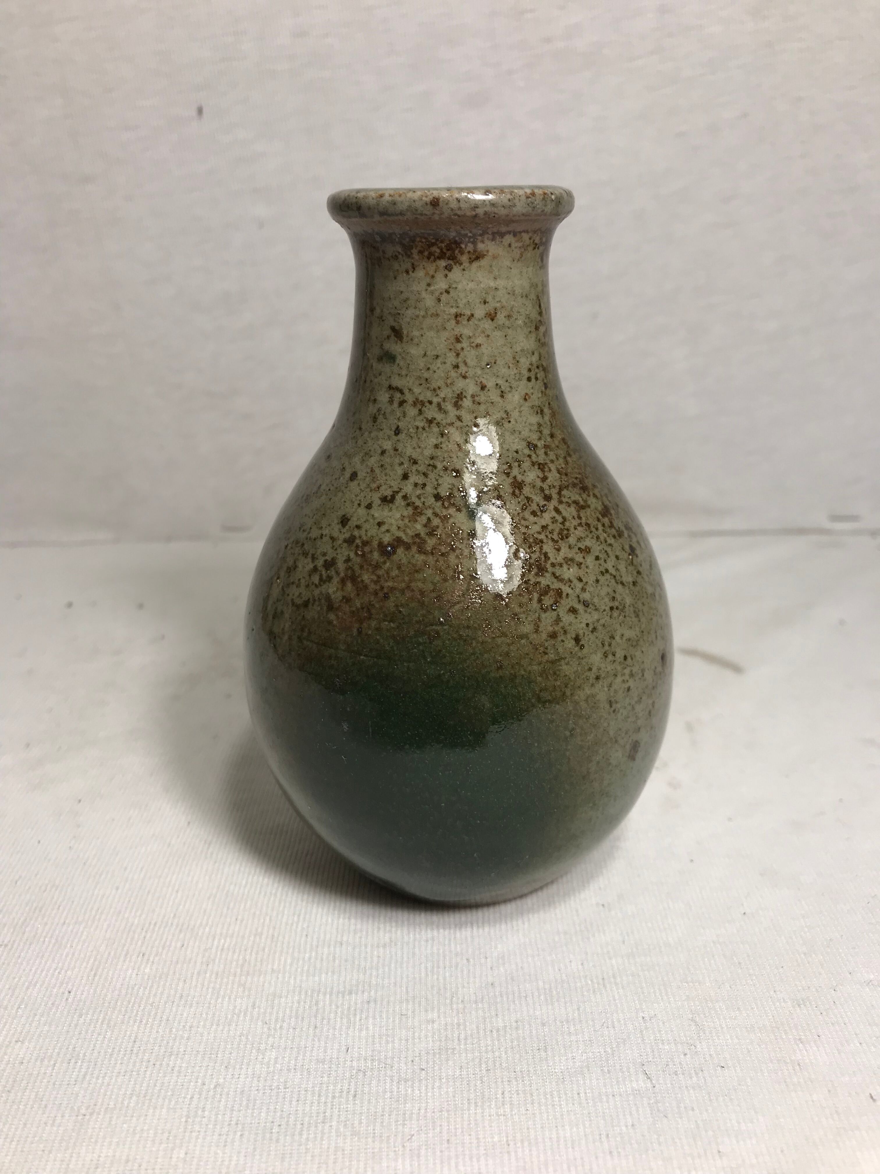 Old Villenauxe ceramic stoneware vase, vintage green grey