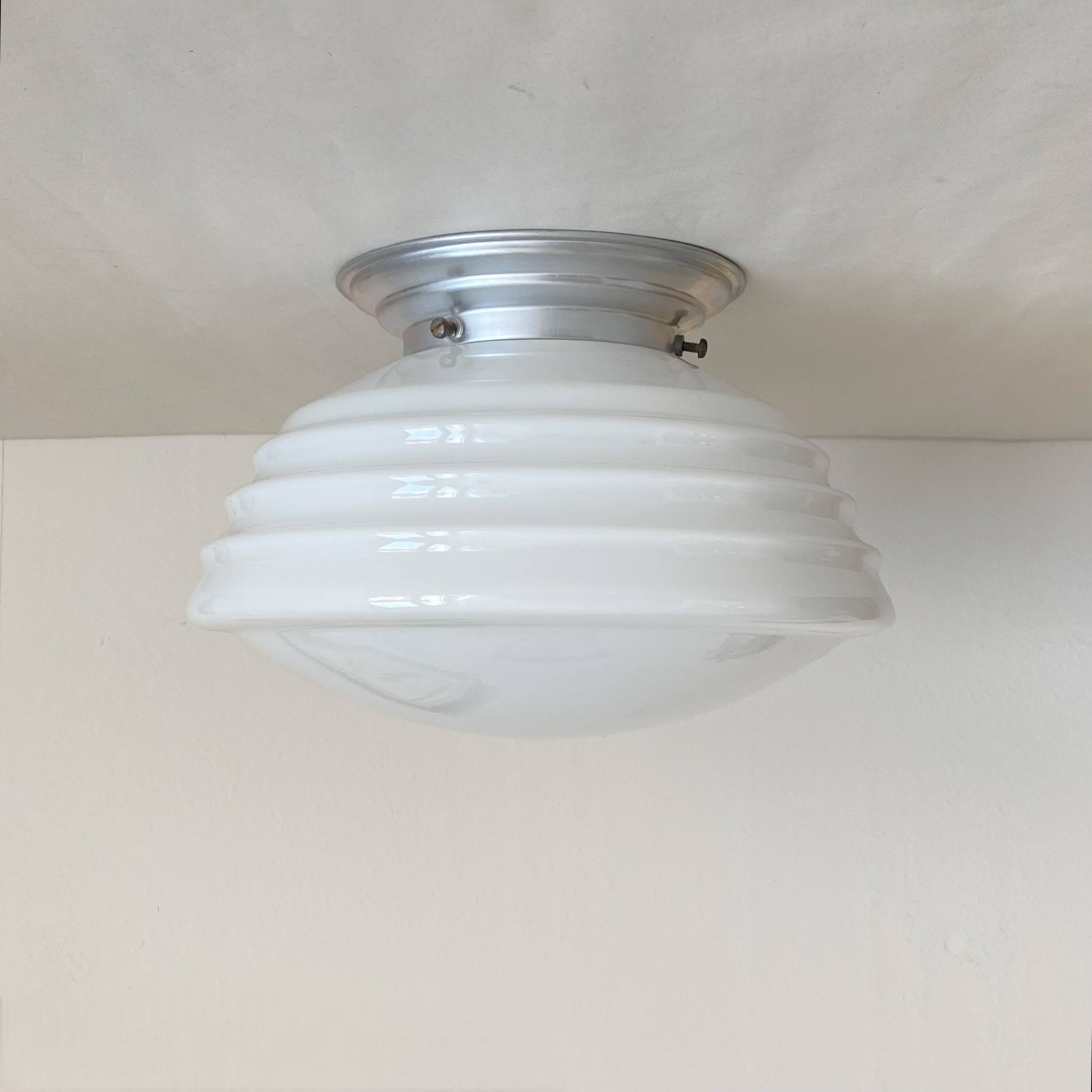 Round ceiling light, white opaline glass, antique lighting fixture