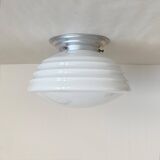 Round ceiling light, white opaline glass, antique lighting fixture