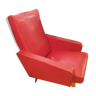 Armchair in red leatherette and feet compass around 1950