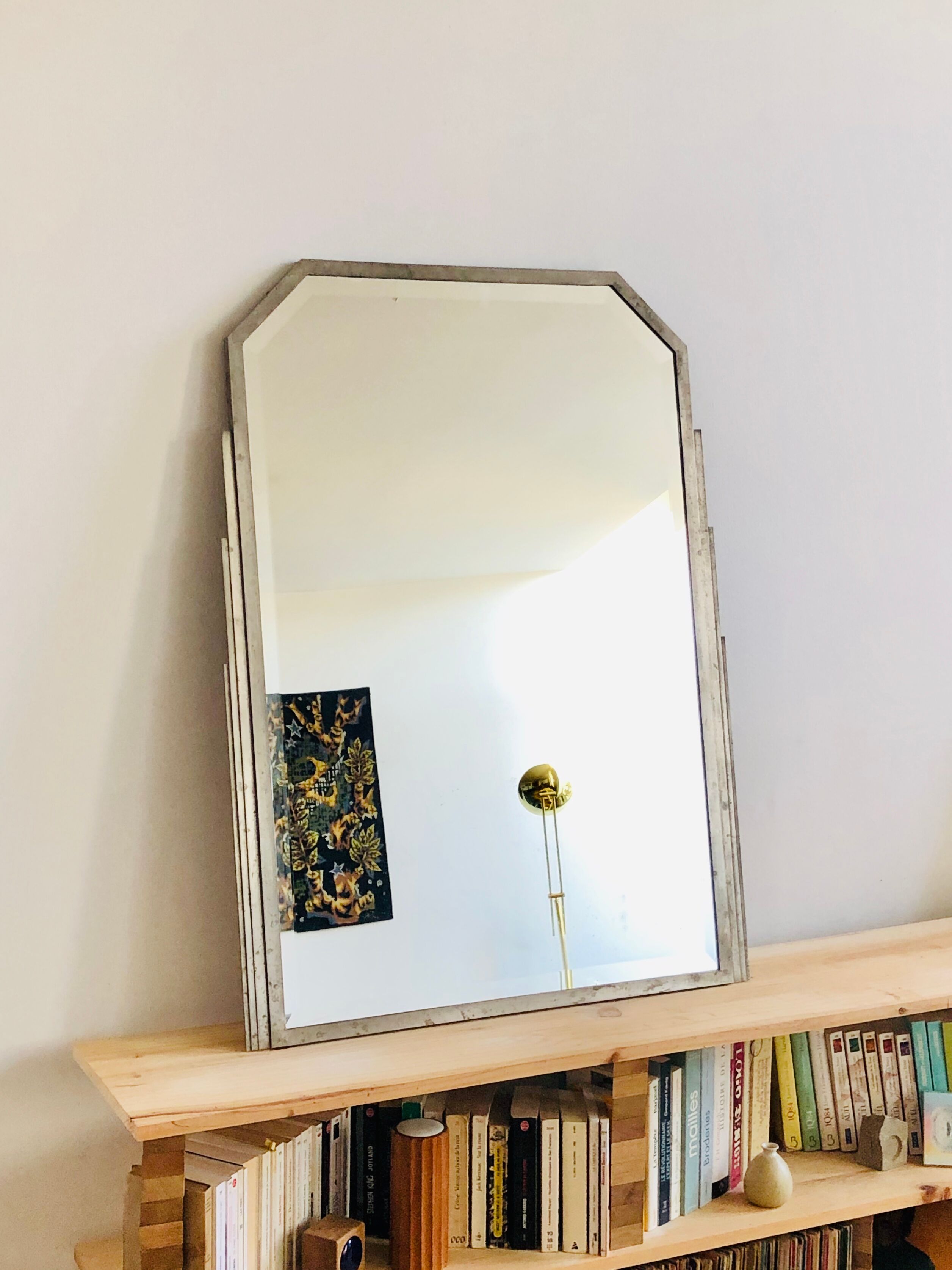 Miroir biseauté art déco métal  101 X l75 cm