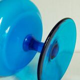 Covered pot on foot in vintage blue opaline