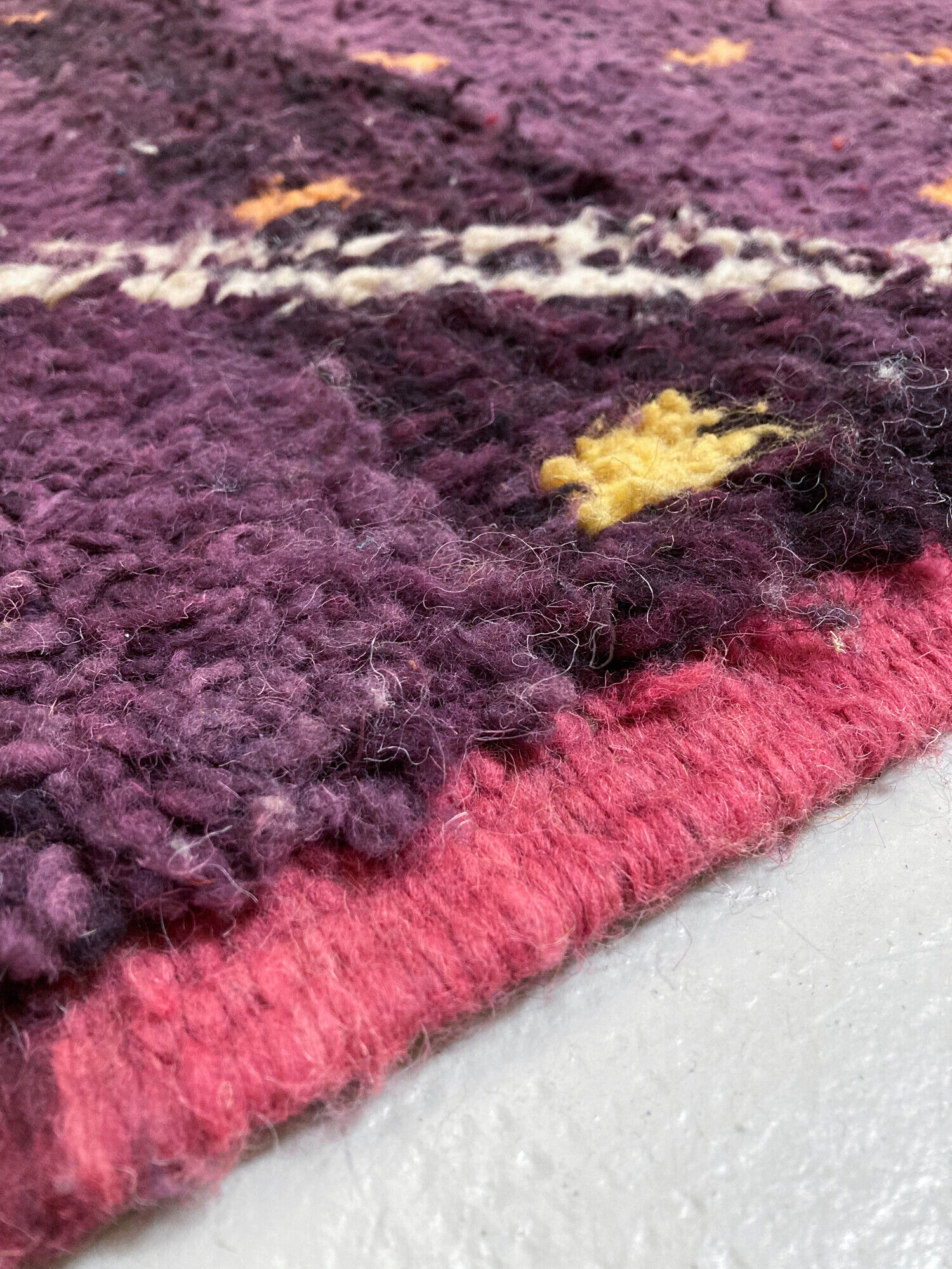 Moroccan Berber carpet beni ouarain purple with colorful graphic patterns 279x192cm