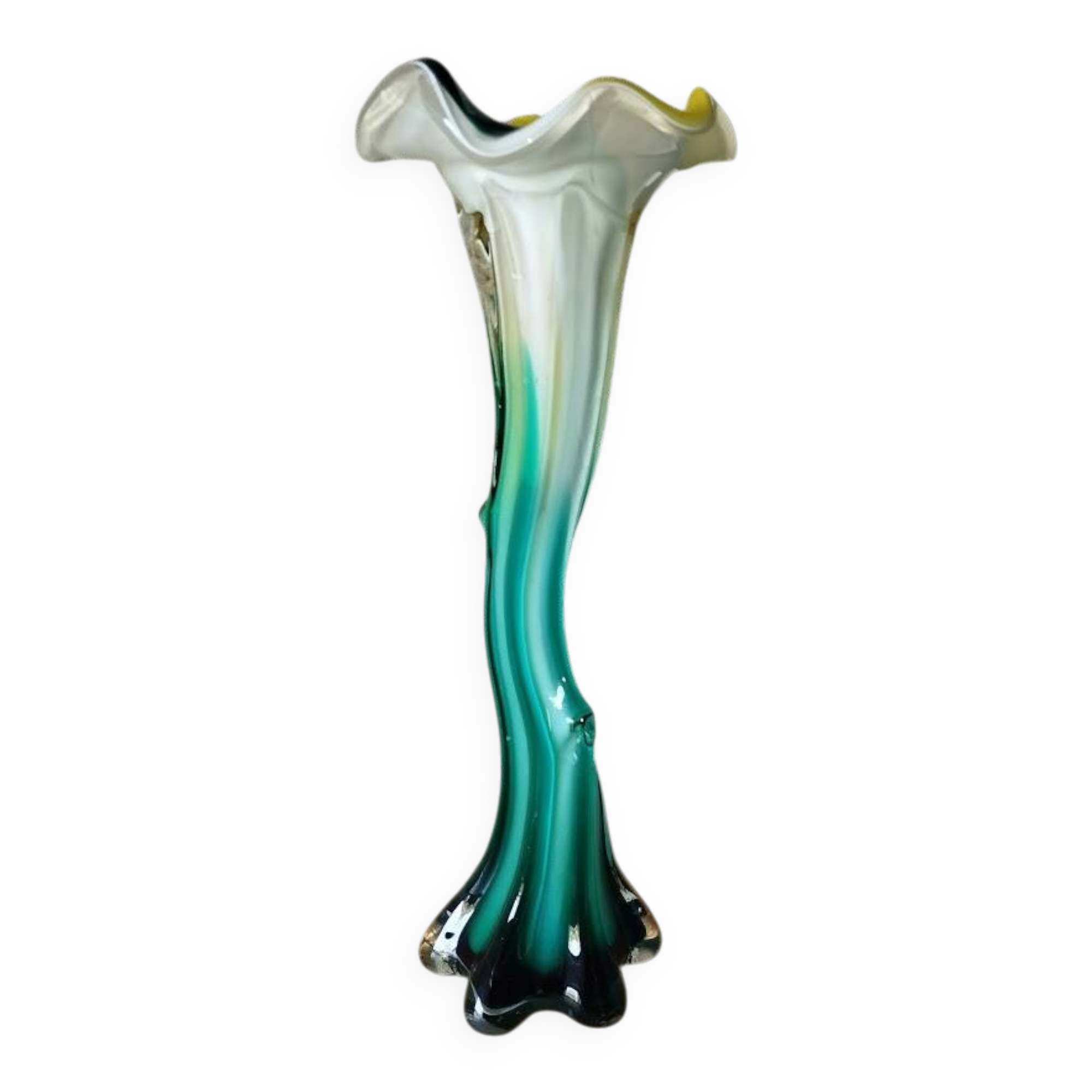 Murano vase – blown glass sommerso – yellow and green – 1960s–70s –