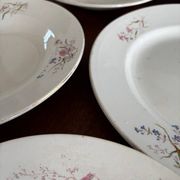 Ensemble de 6 assiettes creuses et 1 plat en terre de fer polychrome Choisy-le-Roi