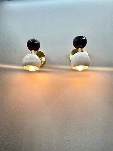 Italian Diablo Ball Wall Sconces in Polished Brass: Black & White Dual Lights