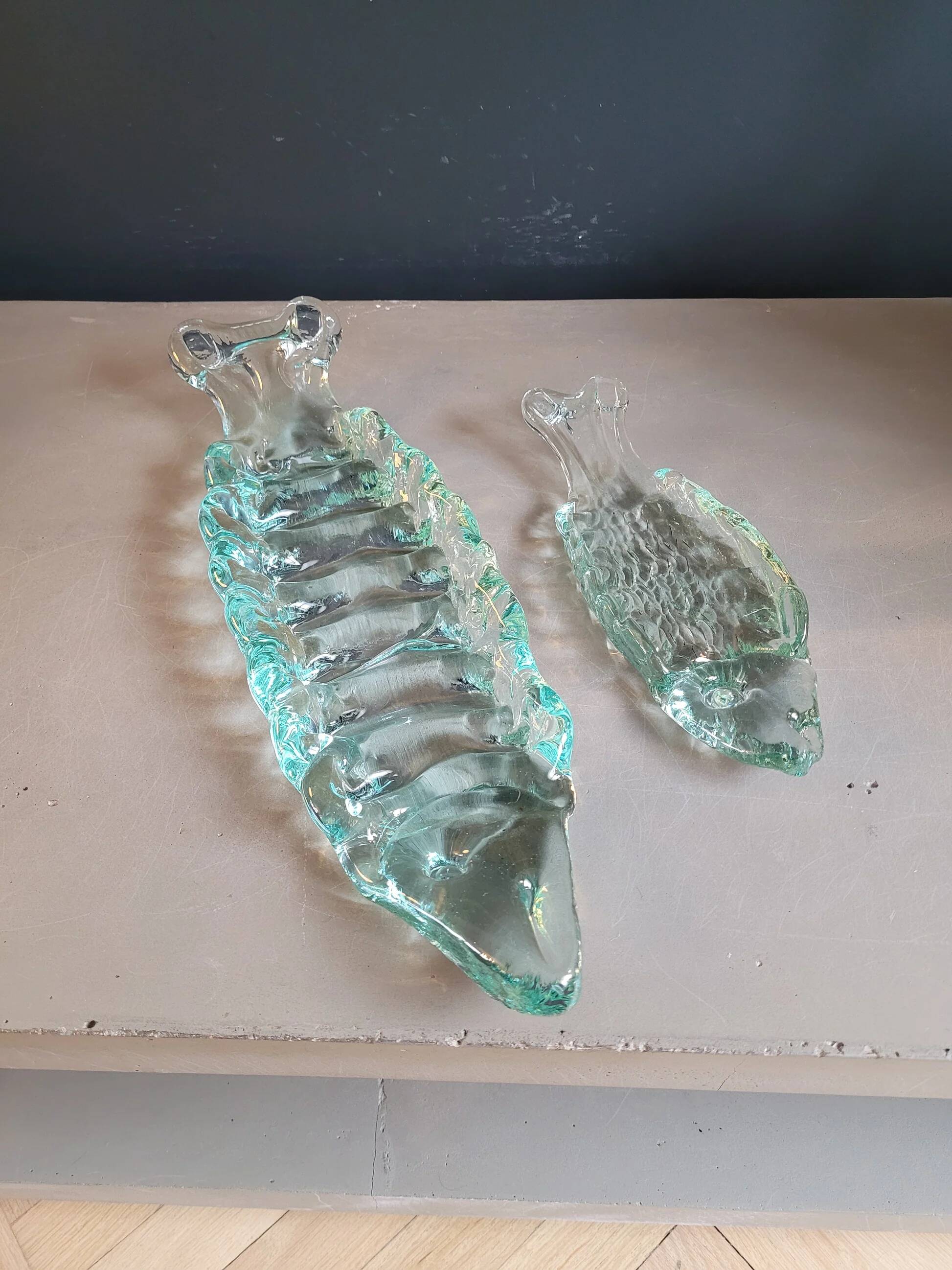 Pair of pressed glass sushi dishes