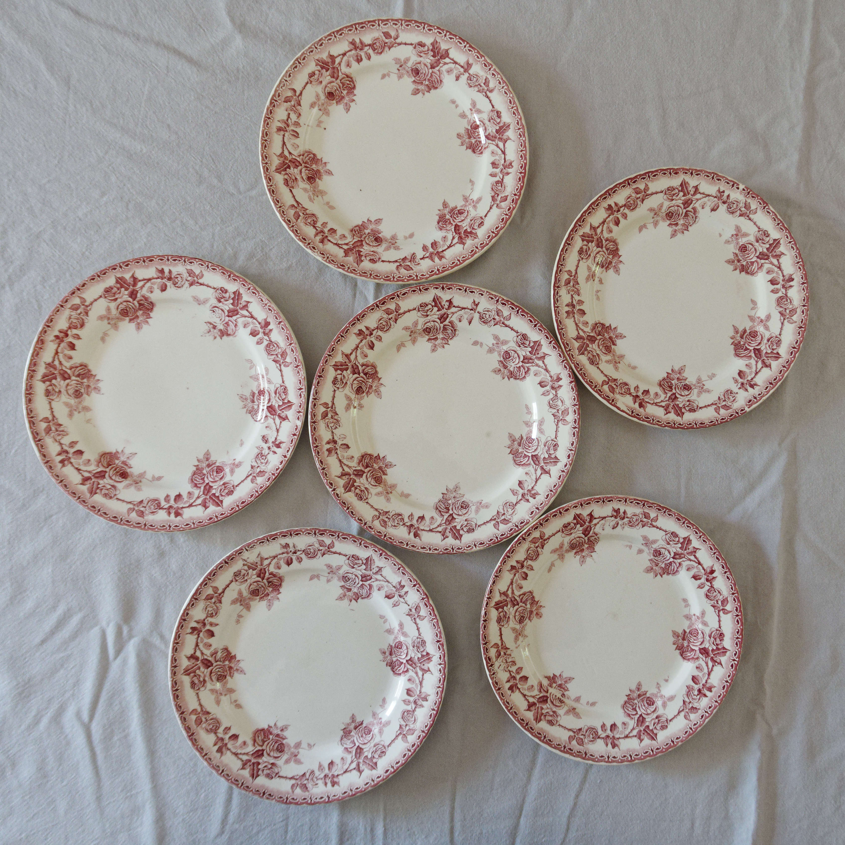 Lot 6 plates old iron earth H Boulanger Choisy le Roi, model Paris