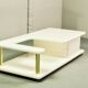 White High Gloss Free Form Italian Design Coffee Table w. Brass Accents 70s