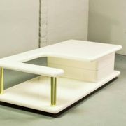 White High Gloss Free Form Italian Design Coffee Table w. Brass Accents 70s