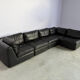 Vintage black leather modular sofa, 1970s
