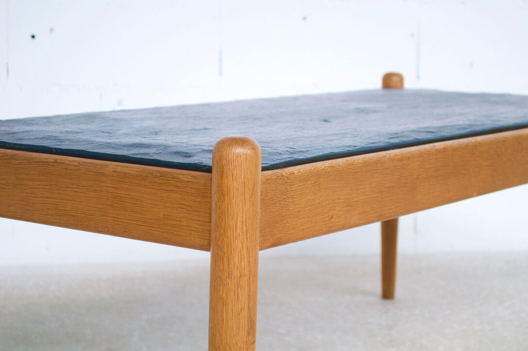 Scandinavian coffee table oak and slate 60's