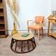 Rattan and oak coffee table