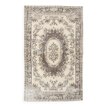 5x9 Cream & Brown Turkish Vintage Rug 162x260Cm SK 24779