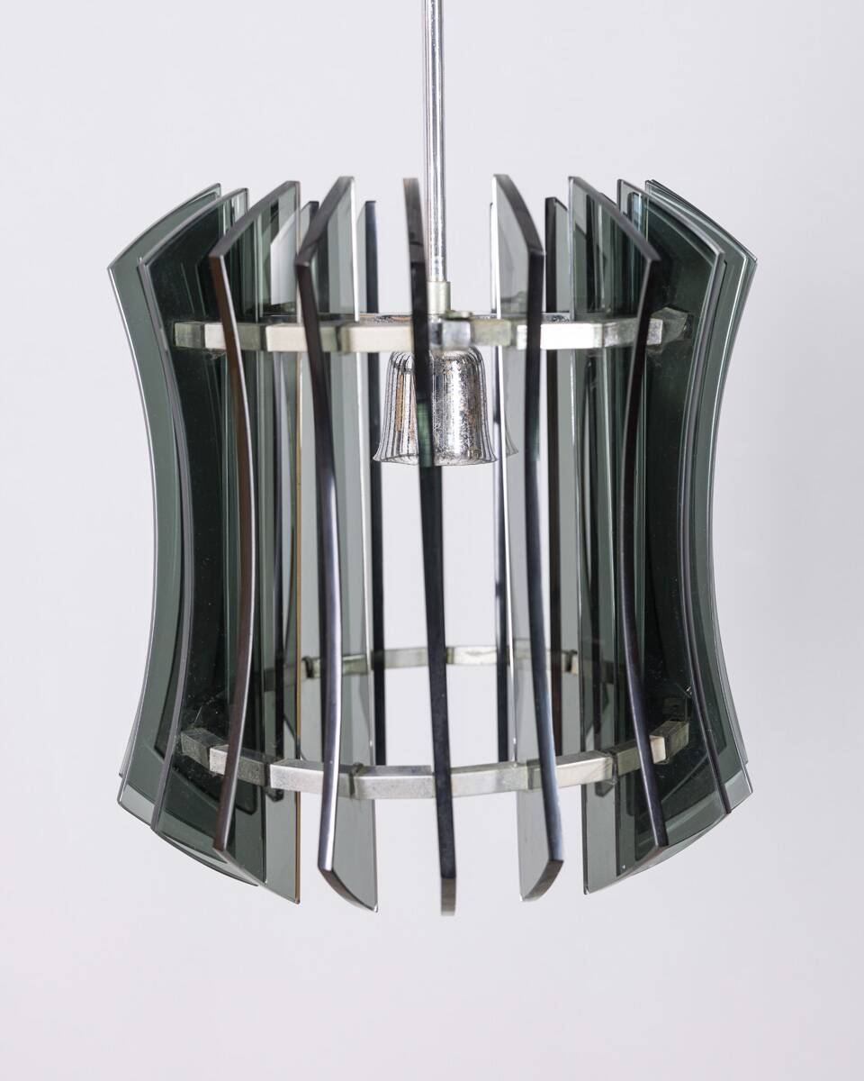 Vintage 1960s chandelier in metal and smoked glass by Veca design