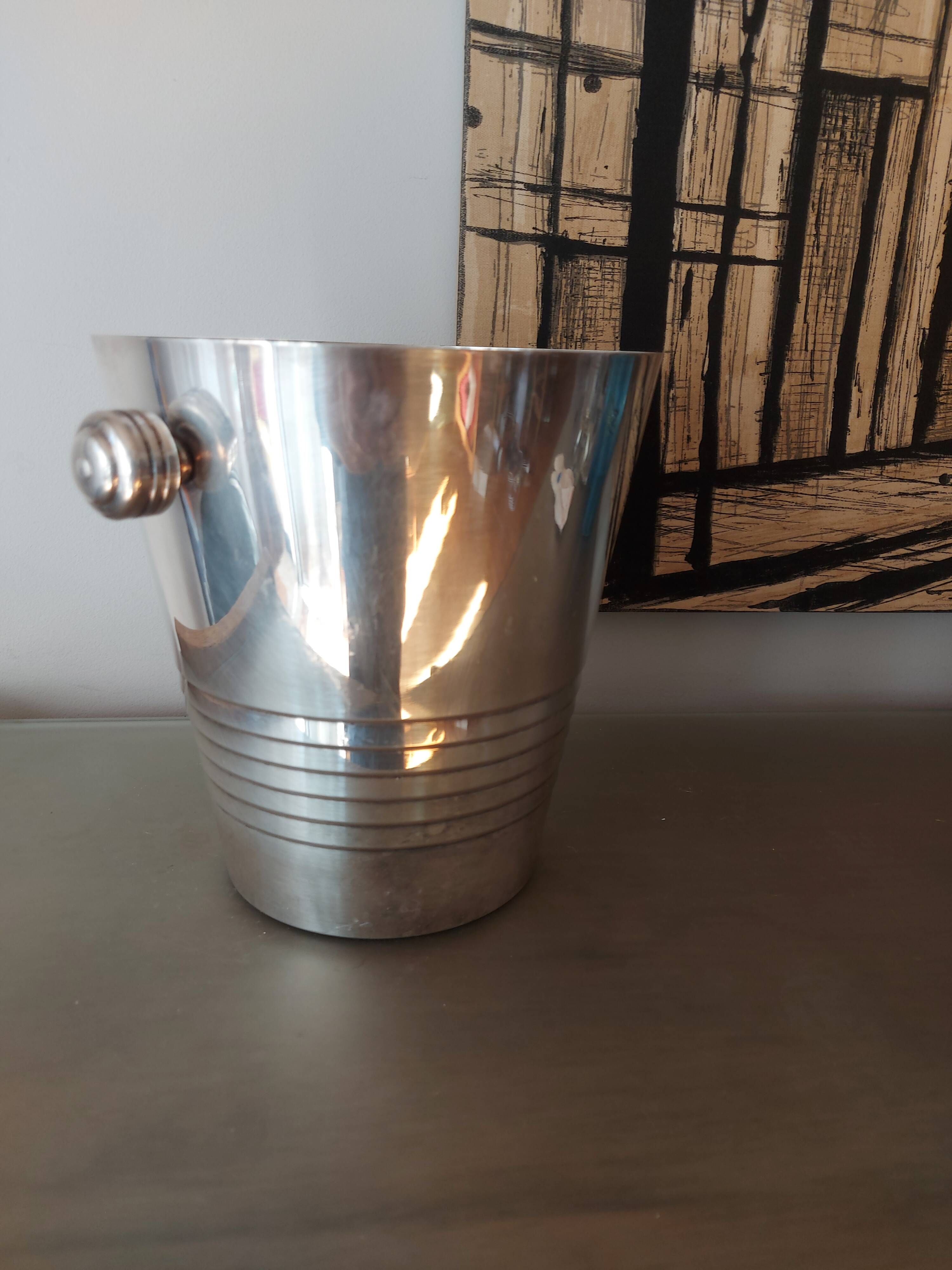 Ice bucket art deco champagne bucket in silver metal