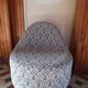1970s vintage armchair in multicoloured patterned fabric, rounded silhouette