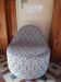 1970s vintage armchair in multicoloured patterned fabric, rounded silhouette