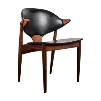Chaise de bureau danoise en teck et skaï par Arne Vodder pour vamo sonderborg
