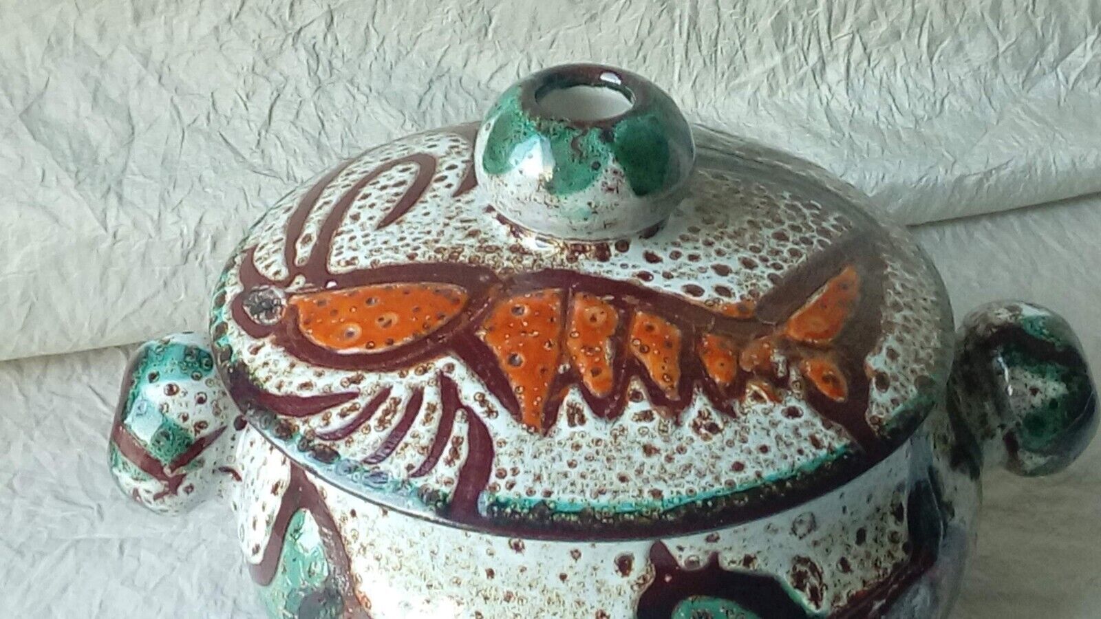 Soupiere ceramic broth vallauris decor vintage fish