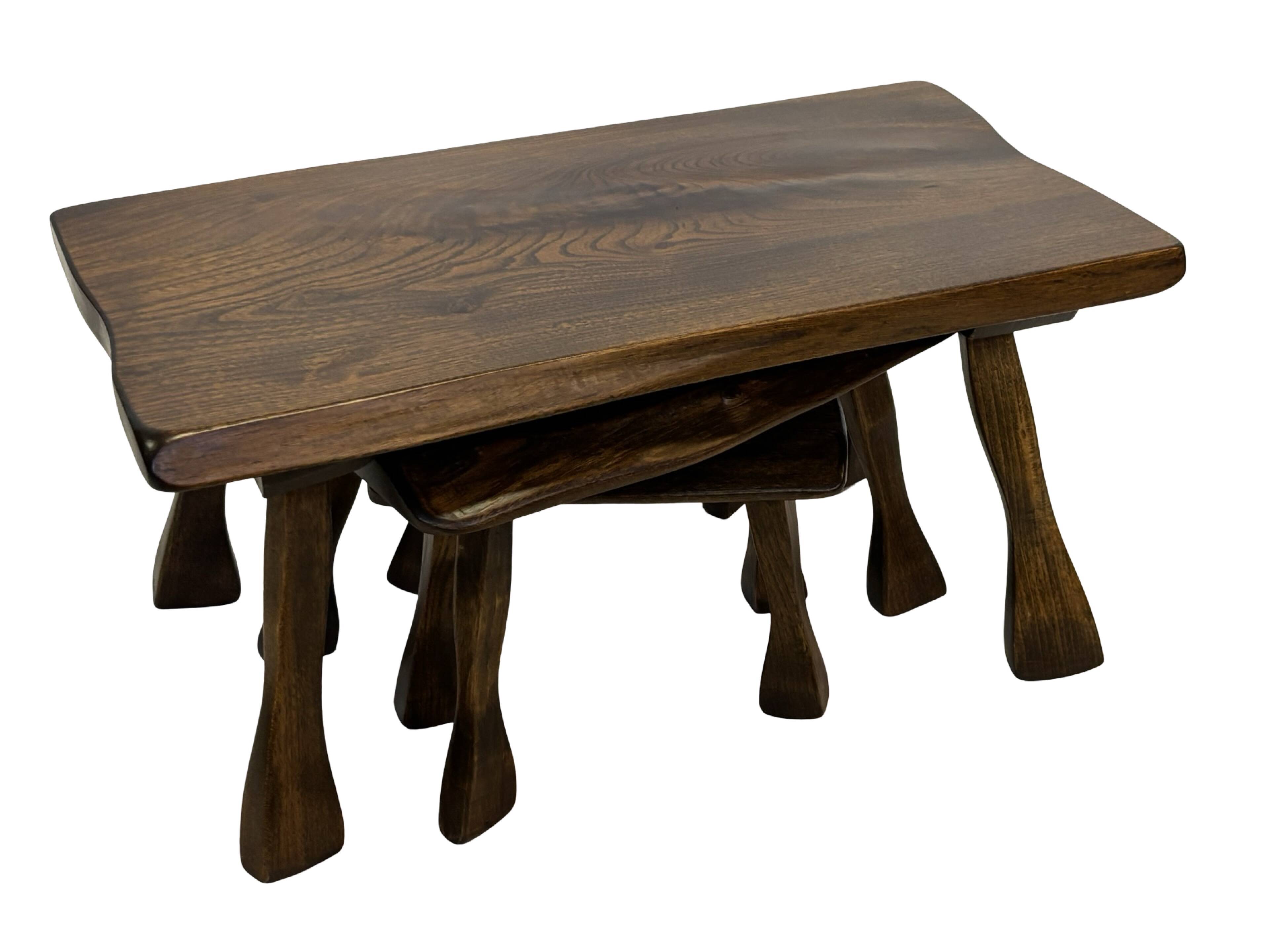 Mid-Century Organic Wooden Side Tables, circa 1960's wabi sabi brutalist