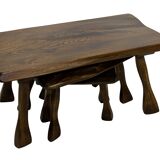 Mid-Century Organic Wooden Side Tables, circa 1960's wabi sabi brutalist